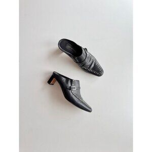 Vintage BRIGHTON Black Leather Studded Pointed Toe High Heel Pumps, Size 8.5